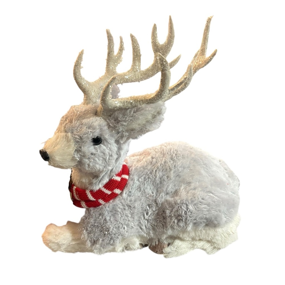 Gray Plush Holiday Reindeer with Red Scarf